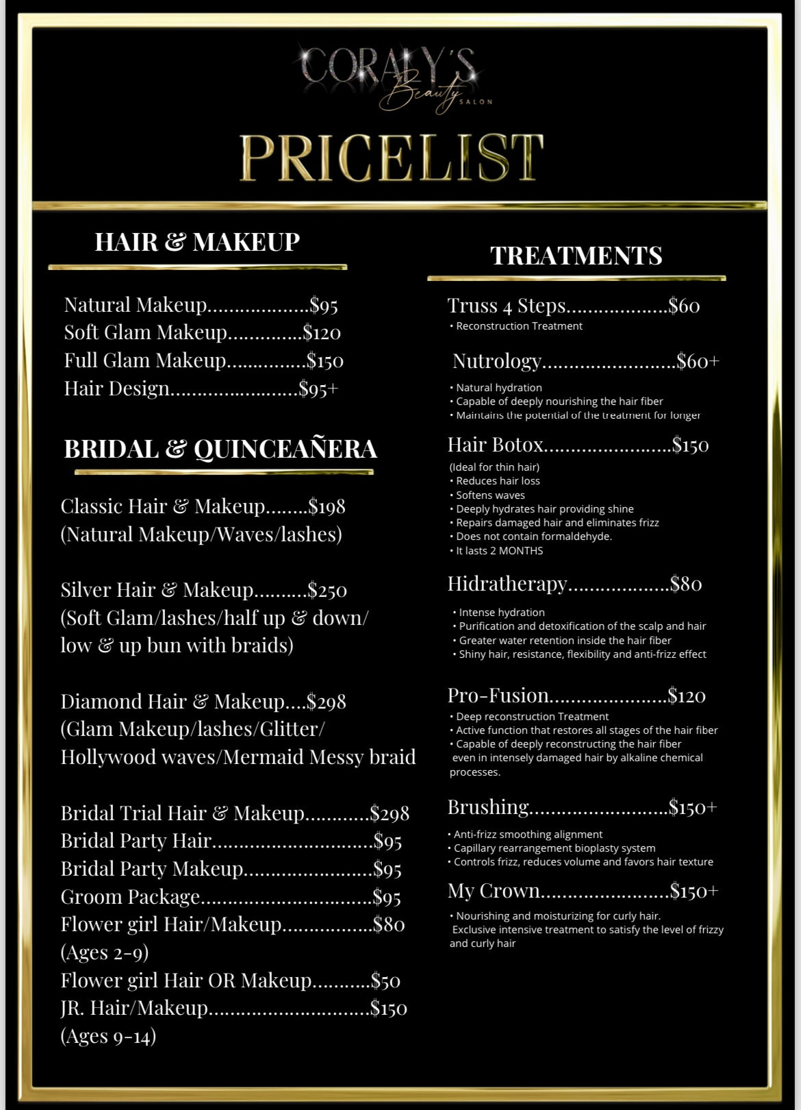 Salon Price List