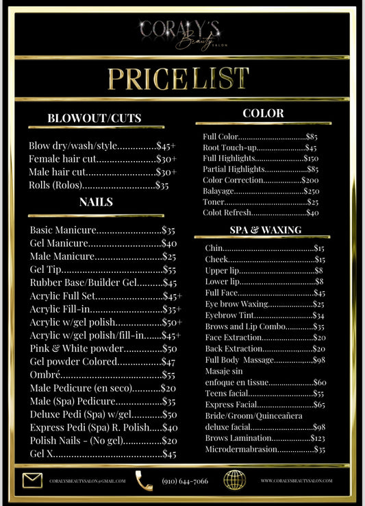 Salon Price List