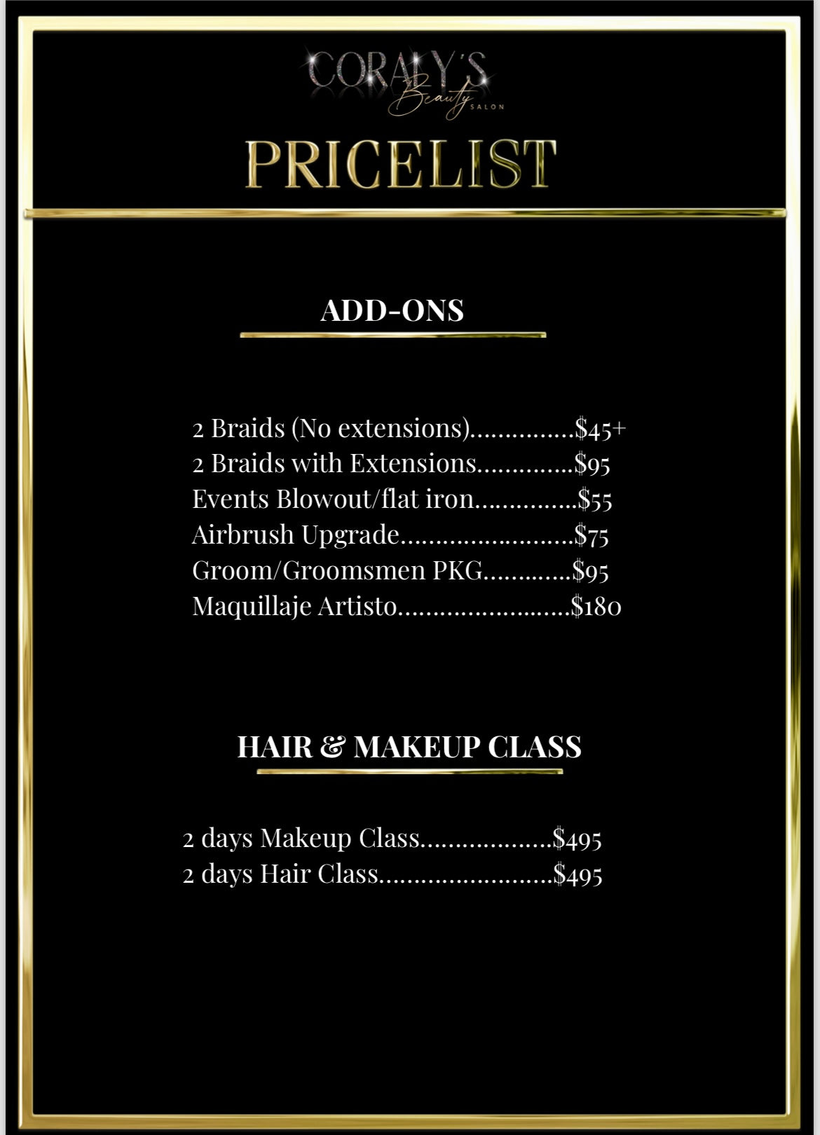 Salon Price List